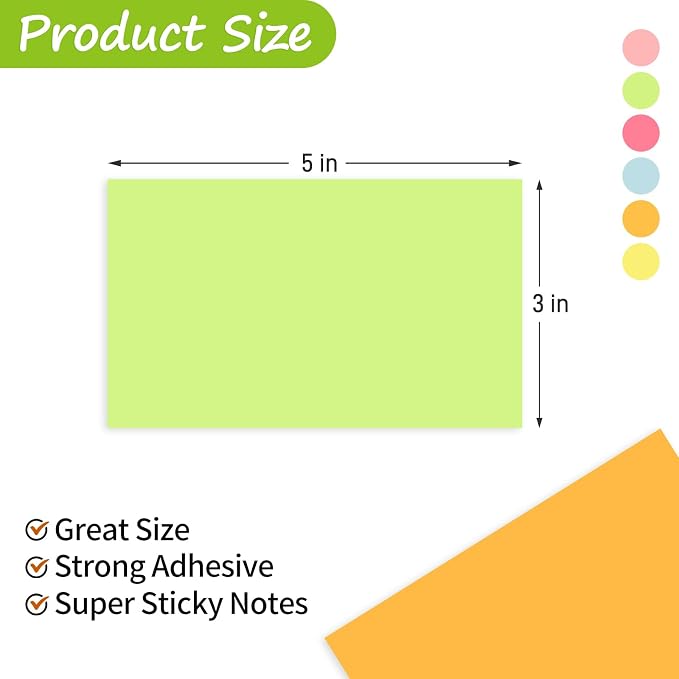 480 Sheets 3 in x 5 in Large Sticky Notes, 76 x 127 mm 6 Pads Assorted - Image 3