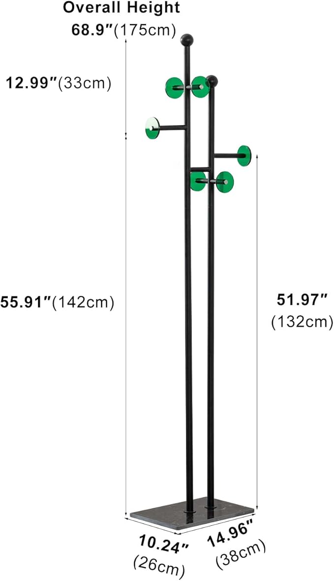 Free Standing Coat Rack with Marble Base & 8 Hooks Heavy Duty Clothes Rack for Entryway Bedroom Living Room Hotel 14.96 x 10.24 x 68.9 Inches (Black)-DeskLoop Office