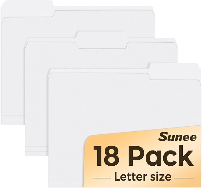 SUNEE File Folders, 18 Pack Manilla Folders 8.5 x 11, 1/3 Cut Tab by SUNEE