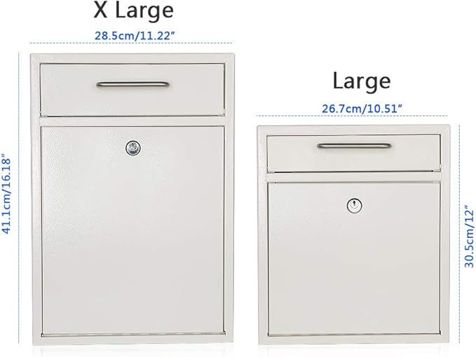 KYODOLED Steel Key Lock Mail Boxes Outdoor, Locking Wall Mount Mailbox, Security Key Drop Box, Collection Boxes,16.2H x 11.22L x 4.72W Inches, White X Large-DeskLoop Office