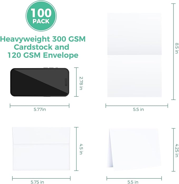 Ohuhu Blank White Cards and Envelopes 100 Pack - Image 2