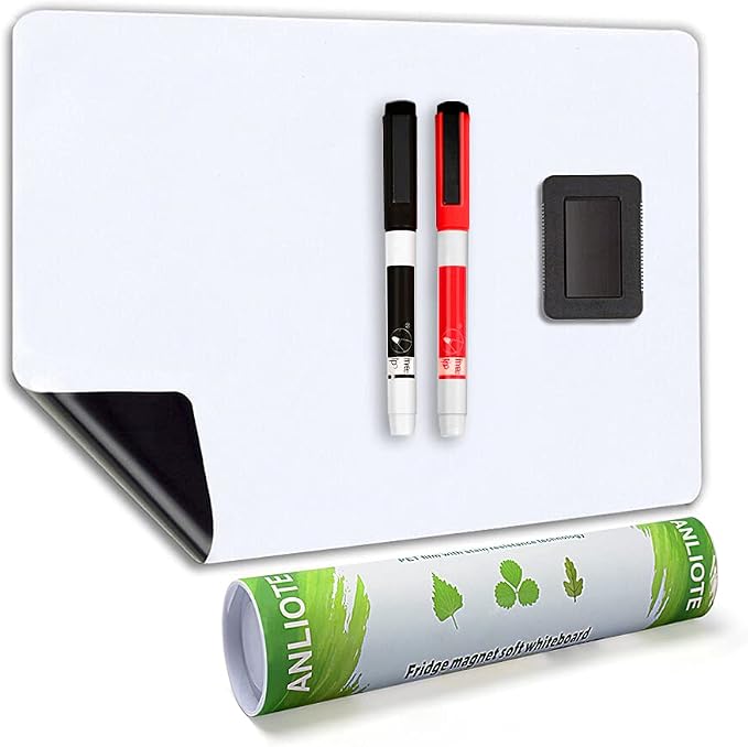Magnetic Dry Erase Board Fridge White Board Sheet 20x13 inch, Flexible Large by ANLIOTE