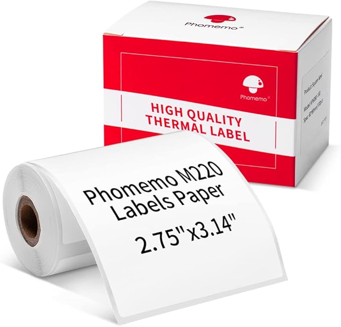 Phomemo Multi-Purpose Square Self-Adhesive Label for Phomemo M220/M250/M260/M221/M200/M421 Label Printer 2.75" x 3.14"(70x80mm), 100 Pcs/Roll Black on White-DeskLoop Office