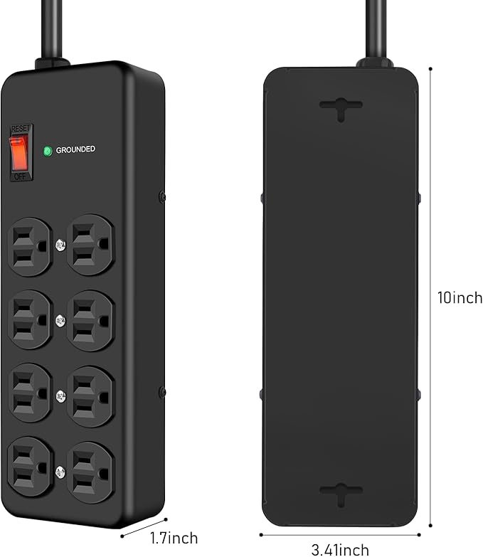 HEZI 8 Outlet Heavy Duty Power Strip, 15Amp Metal Mountable Surge Protector (2700J), Industrial Wall Mount Power Strip for Home, Office, Garage & Workshop, 6FT 14AWG Extension Cord-DeskLoop Office