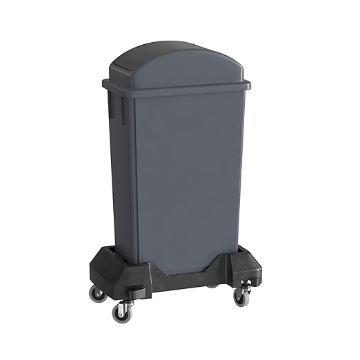 23 Gallon Gray Slim Jim Trash Can with Swing Top Lid and Dolly-DeskLoop Office