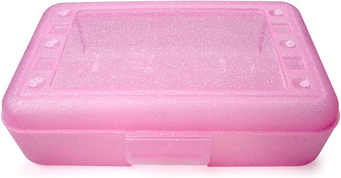 Craft County | Transparent Pencil Box | Colored Utility Box Storage Office Supplies Organizer | Pink Sparkle-DeskLoop Office