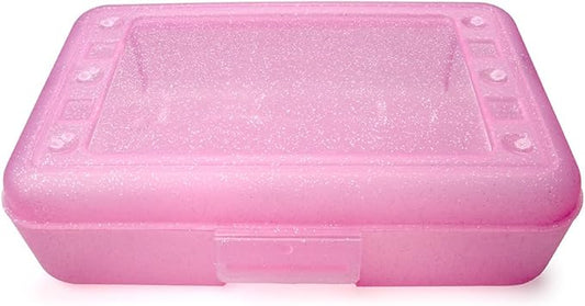 Craft County | Transparent Pencil Box | Colored Utility Box Storage Office Supplies Organizer | Pink Sparkle-DeskLoop Office