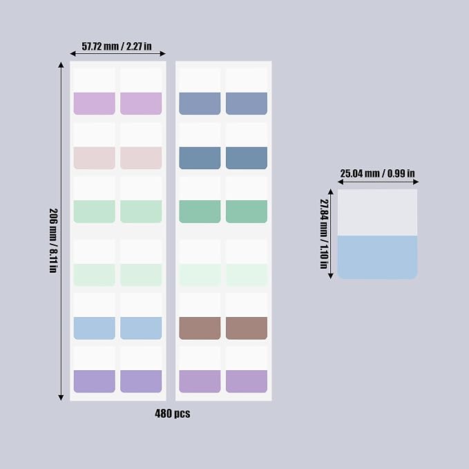 AccEncyc 480 Pcs Colored Index Tab 1"x1.1" Large Book Sticky Tabs - Image 2