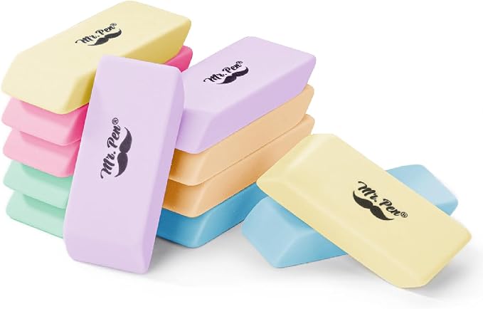 Mr. Pen- Pencil Eraser, 12 Pack, Pastel Colors | Large Latex Free Block Erasers by MrPen
