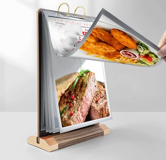 A4 Walnut Wood Sign Holder Vertical Table Card Flip Display 6 Pages, Double - Image 6