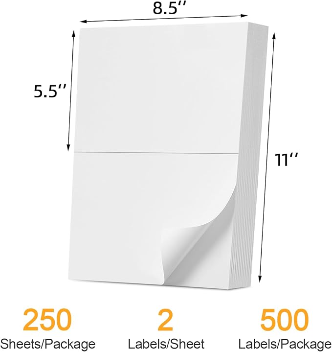 Labelebal Half Sheet Labels, Shipping Labels 2 Per Sheet - Image 2
