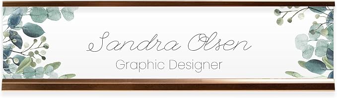 Personalized Floral Greenery Desk Plate / 2" x 8" Desk Sign/Trendy Name Plate by SBLABELS