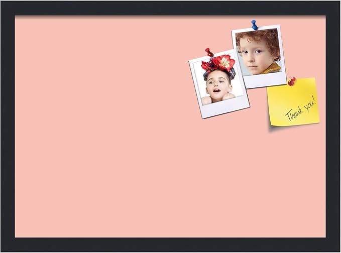 PinPix 21x15 Inch Cork Bulletin Board. This Decorative Framed Pin Board Comes with Pink Pastel Design and a Satin Black Frame. Ideal for Home Office Decor or Message Board (PinPix-1813)-DeskLoop Office