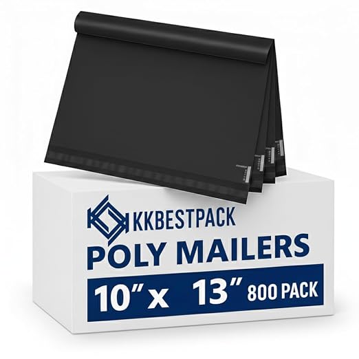 KKBESTPACK 800pcs Black Poly Mailers 10x13 Inch, Self-Seal Shipping Bags by KKBESTPACK