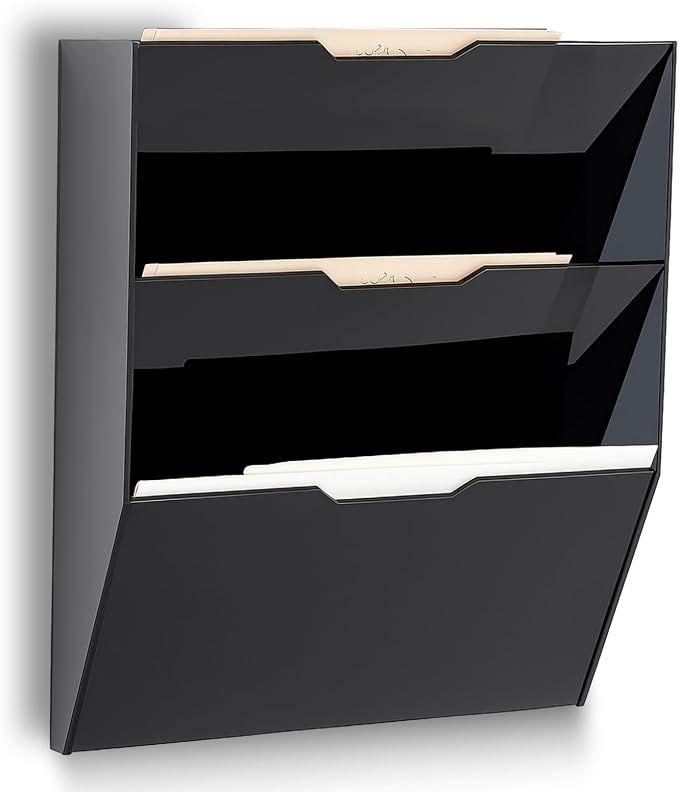 Chunful 3 Tier Mail Sorter Letter Wall Holder Black Acrylic Wall Mounted Mail by Chunful