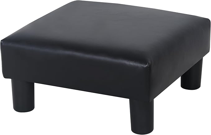 Joveco Small Footstool Ottoman, PU Leather Square Upholstered Footrest with Plastic Legs, Under Desk Foot Stools for Living Room Bedroom Office, Black-DeskLoop Office