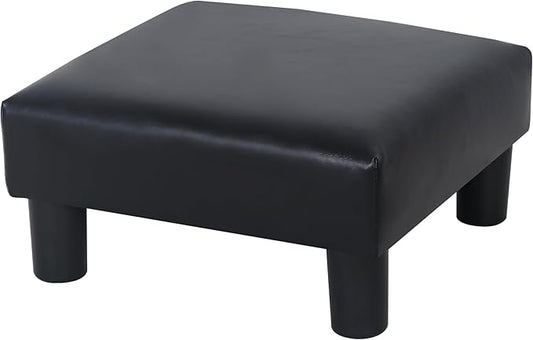 Joveco Small Footstool Ottoman, PU Leather Square Upholstered Footrest with Plastic Legs, Under Desk Foot Stools for Living Room Bedroom Office, Black-DeskLoop Office