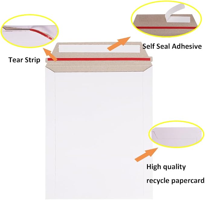 zmybcpack 100 Pack 7x9 inch Rigid Mailer Self Seal Photo Document Mailers - Image 3