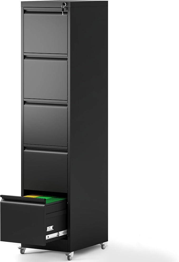 5 Drawer Mobile File Cabinet, Filing Cabinet Home Office for Letter, Legal Size, Black-DeskLoop Office