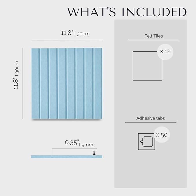 Large Cork Boards for Walls Black Felt Alternative - Slat Wall Paneling, Bulletin Board Tiles for Home Decor, Push Pin Corkboard Organizer for Office, Classroom-12-Pack Panel Kit (Baby Blue)-DeskLoop Office