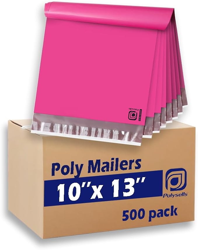 POLYSELLS 500 pcs 10x13 Inches Pink Poly Mailers Shipping Envelopes, Strong by POLYSELLS