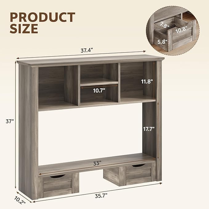 Desk Shelf with Computer Monitor Stand, 37.4''W Desktop Bookshelf Display Rack - Image 2