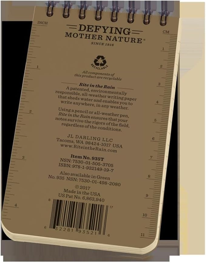 Rite In The Rain Weatherproof Top Spiral Notebooks, Tan Cover, 3 Pack - Image 5