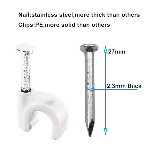 HS Cable Clips 10mm with Steel Nail 200 Pieces White，Ethernet Management U - Image 2