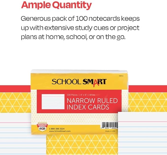 School Smart Ruled Index Card, 4 x 6 Inches, 90 lbs - Image 5