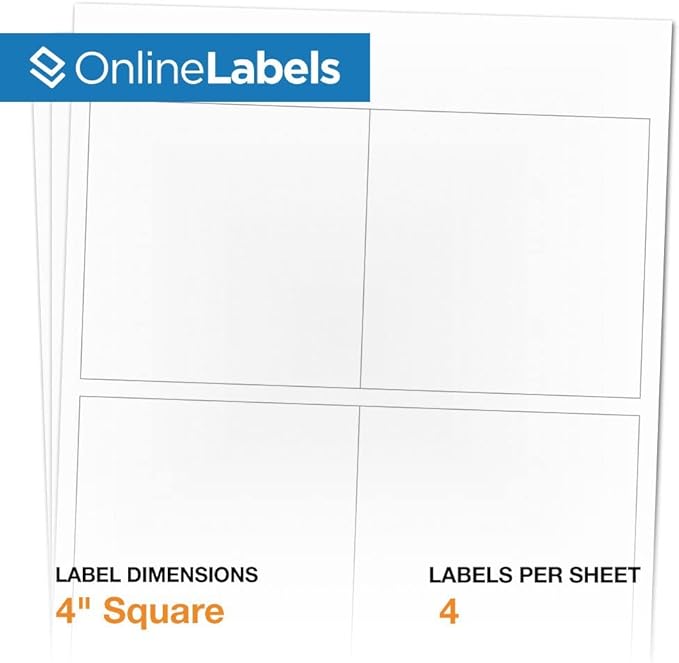 4 x 4 Square Label - Pack of 8,000 Labels, 2,000 Sheets - Inkjet/Laser Printer - Online Labels-DeskLoop Office