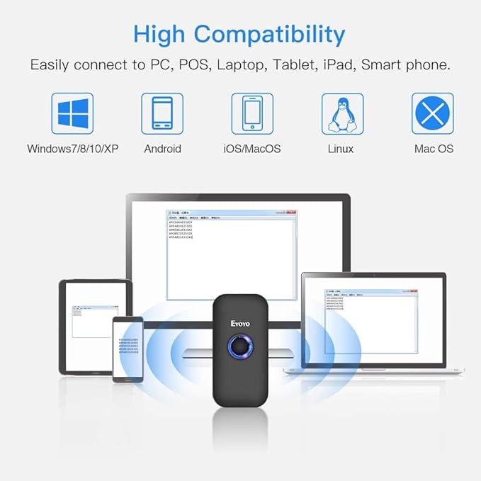 Eyoyo Mini 1D Bluetooth Barcode Scanner, 3-in-1 Bluetooth & USB Wired & 2.4G Wireless Barcode Reader Portable Bar Code Scanning Work with Windows, Android, iOS, Tablets or Computers-DeskLoop Office
