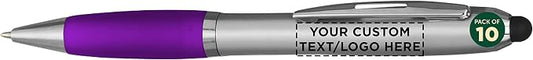 DISCOUNT PROMOS Custom Stylus Ballpoint Pens Set of 10, Personalized Bulk Pack by DISCOUNTPROMOS