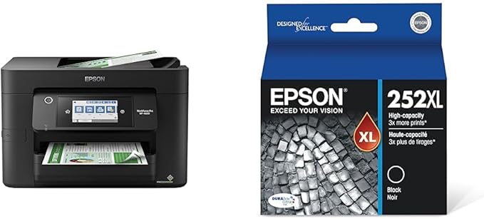 Epson® Workforce® Pro WF-4820 Wireless Color Inkjet All-in-One Printer, Black, Large & T252 DURABrite Ultra Ink High Capacity Black Cartridge (T252XL120-S) for Select Workforce Printers-DeskLoop Office
