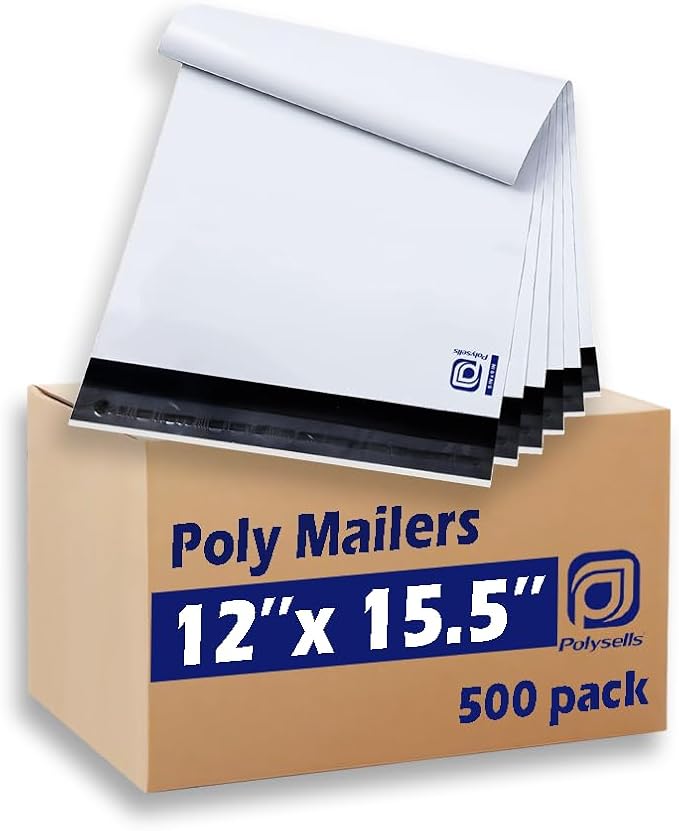 POLYSELLS 500 Pcs 12x15.5 Inch White Poly Mailers Shipping Envelopes, Strong by POLYSELLS
