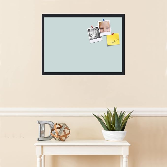 PinPix 28x20 Inch Cork Bulletin Board. This Decorative Framed Pin Board Comes with Soft Blue Design and a Satin Black Frame. Ideal for Home Office Decor or Message Board (PinPix-1814)-DeskLoop Office