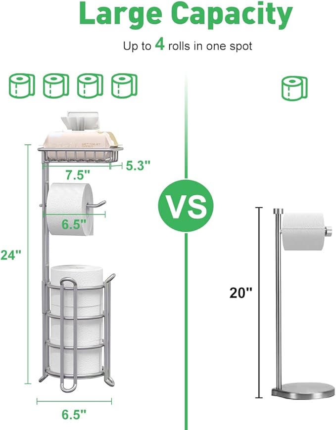 Toilet Paper Holder Stand Bathroom Tissue Dispenser Holders Rack Free Standing - Image 6