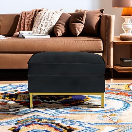 24KF Large Velvet Ottoman, Upholstered Padded Cushion Ottoman Table, Large Foot Rest for Living Room - Black-DeskLoop Office