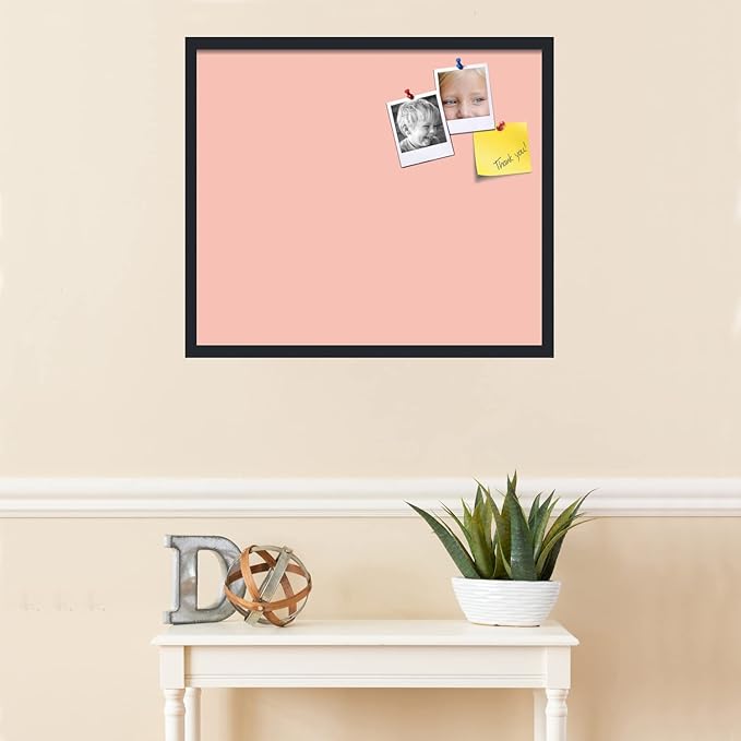 PinPix 28x24 Inch Cork Bulletin Board. This Decorative Framed Pin Board Comes with Pink Pastel Design and a Satin Black Frame. Ideal for Home Office Decor or Message Board (PinPix-1813)-DeskLoop Office