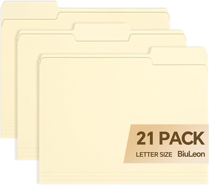 File Folders, 21 Pack Manilla Folders 8.5x11, 1/3 Cut Tabs Manila File Folders by Unknown