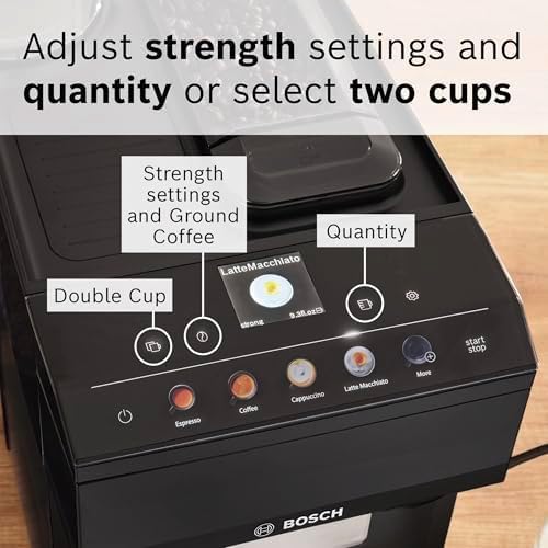 Bosch 500 Series Fully Automatic Espresso and Coffee Machine – Touch Control Panel, Milk Hose, Ceramic Grinder, Uses Beans & Ground Coffee, 9 One-Touch Drinks, in Black TPU40109-DeskLoop Office