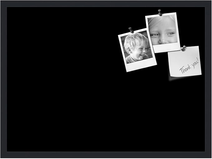 PinPix 30x22 Inch Cork Bulletin Board. This Decorative Framed Pin Board Comes with Solid Black Design and a Satin Black Frame. Ideal for Home Office Decor or Message Board (PinPix-622)-DeskLoop Office