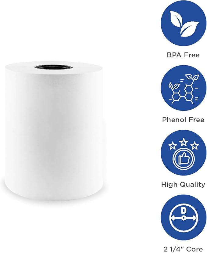 Karat 2 1/4" x 85' - 50 Rolls Thermal Paper Rolls - Phenol Free, BPA Free - Ideal for POS Receipt Printers, Cash Registers, Credit Card Machines, Mobile Printers - GS-TR225085-PF-DeskLoop Office