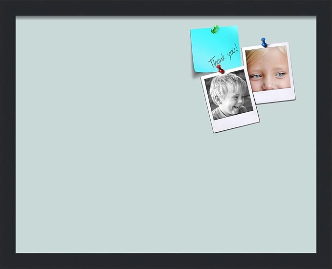 PinPix 19x15 Inch Cork Bulletin Board. This Decorative Framed Pin Board Comes with Soft Blue Design and a Satin Black Frame. Ideal for Home Office Decor or Message Board (PinPix-1814)-DeskLoop Office