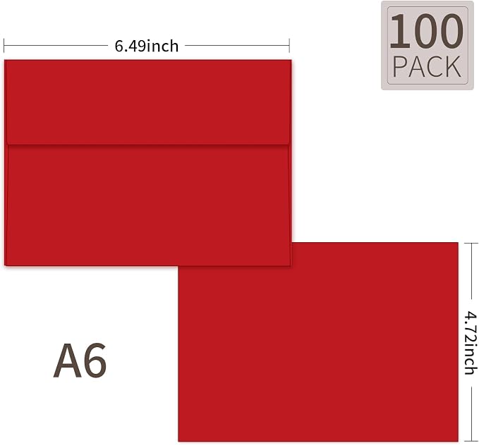 100 Packs Red 4x6 Envelopes for Invitation Card, A6 Small Envelopes Self Seal - Image 2