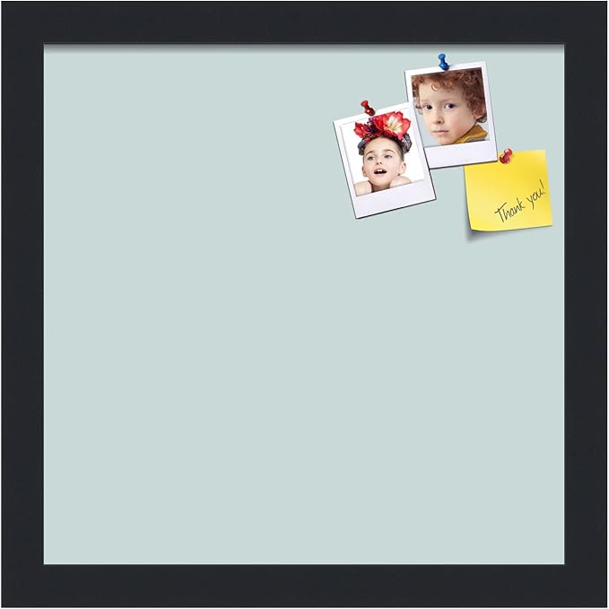 PinPix 12x12 Inch Cork Bulletin Board. This Decorative Framed Pin Board Comes with Soft Blue Design and a Satin Black Frame. Ideal for Home Office Decor or Message Board (PinPix-1814)-DeskLoop Office