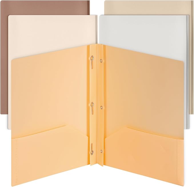 Mr. Pen- Plastic Folders with Pockets and Prongs, 5 Pack, Letter Size | Natural by MrPen