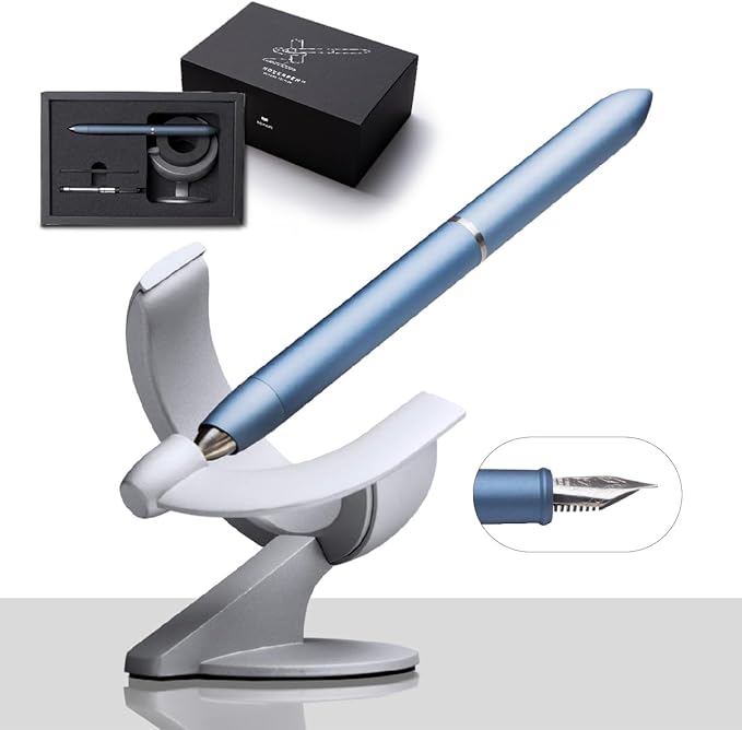 novium Hoverpen Future Edition - Luxury Metal Fountain Pen With Fine Nib, Aerospace Metal Made, Futuristic Aesthetic Desk, Free Spinning Executive, Signing Pen (Mist Blue)-DeskLoop Office