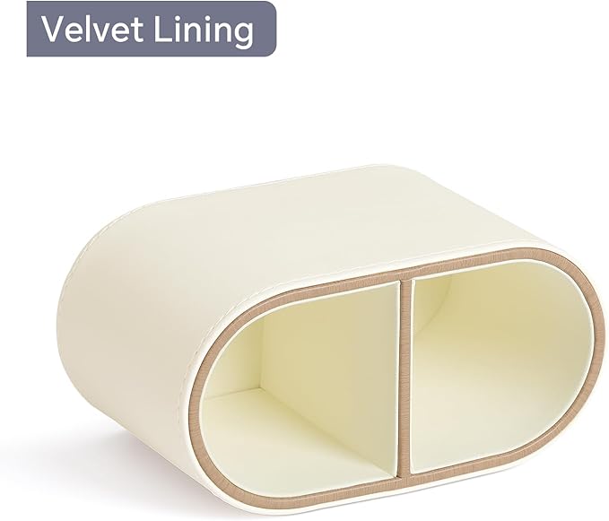 PU Leather Pen Holder for Desk, Small Remote Control Holder Pencil Cup Multifunctional Desktop Organizer Caddy for Home School Office Desk Accessories - 2 Compartments (Beige)-DeskLoop Office