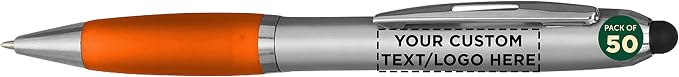 DISCOUNT PROMOS Custom Stylus Ballpoint Pens Set of 50, Personalized Bulk Pack by DISCOUNTPROMOS