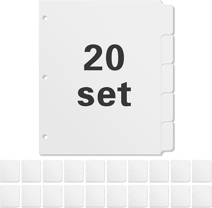 3 Ring Binder Dividers with 5 Tabs, Write & Erase Plastic Binder Dividers by Homakover